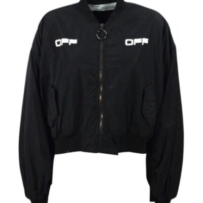 Off-White Cropped Varsity Bomber Jacket – Black