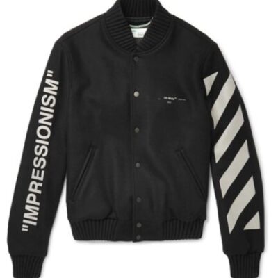 Off-White Diag ‘Green Man’ Wool Blend Varsity Jacket – Black