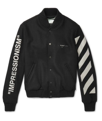 Off-White Diag ‘Green Man’ Wool Blend Varsity Jacket – Black Off-White Diag ‘Green Man’ Wool Blend Varsity Jacket – Black
