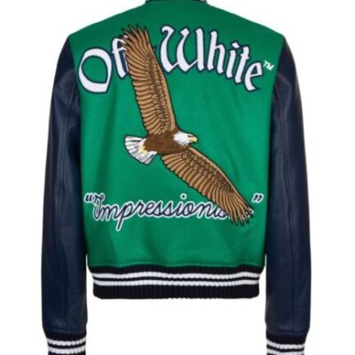 Off-White Eagle Logo Leather Sleeve Varsity Jacket