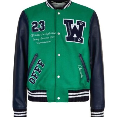 Off-White Eagle Logo Leather Sleeve Varsity Jacket