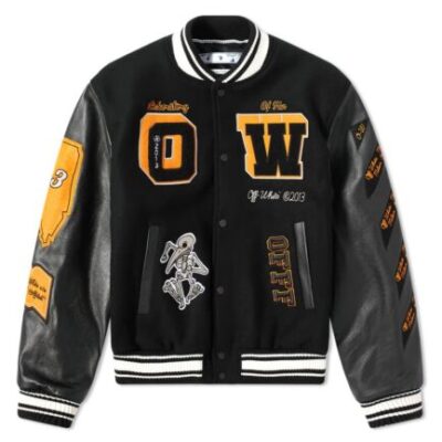 Off-White Leather Varsity Jacket – Black