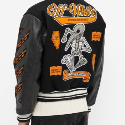 Off-White Leather Varsity Jacket – Black