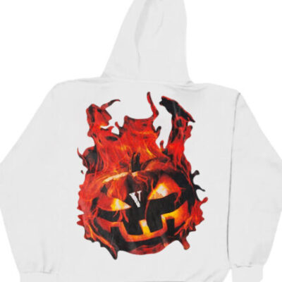 Vlone Halloween Flaming Pumpkin Hoodie – White
