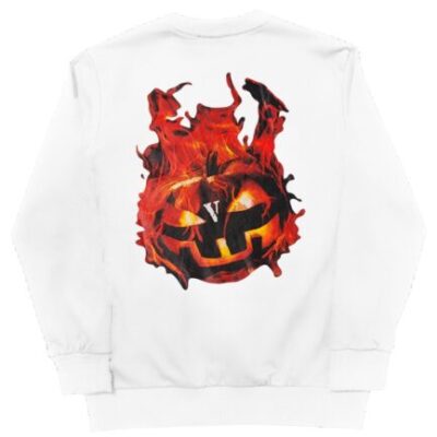 Vlone Halloween Flaming Pumpkin Sweatshirt – White