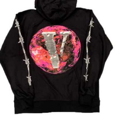 Vlone x Juice Wrld Planet Barbed Wire Black Hoodie