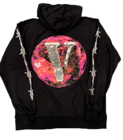 Vlone x Juice Wrld Planet Barbed Wire Black Hoodie