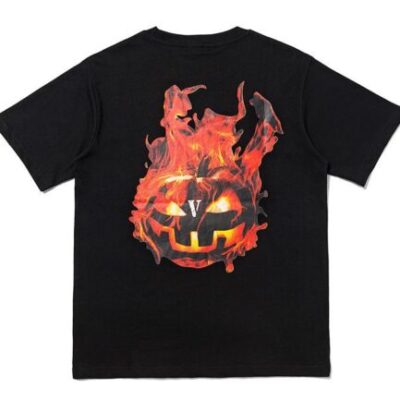 Vlone Halloween Flaming Pumpkin Tee – Black