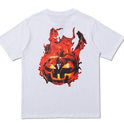Vlone Halloween Flaming Pumpkin Tee – White