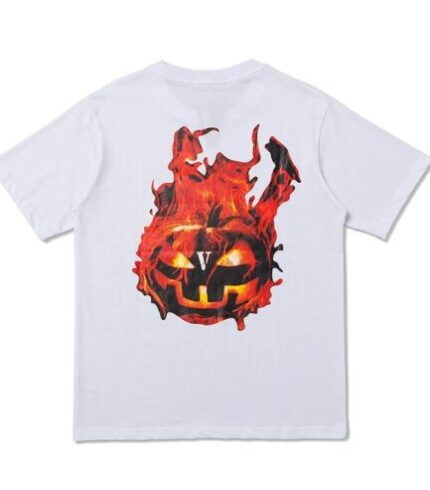 Vlone Halloween Flaming Pumpkin Tee – White