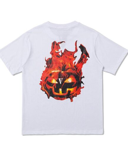 Vlone Halloween Flaming Pumpkin Tee – White Vlone Halloween Flaming Pumpkin Tee – White